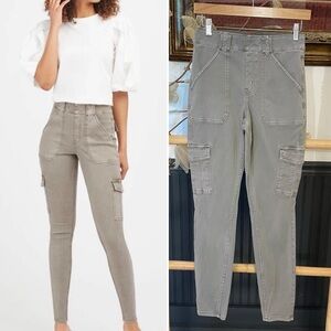 Spanx Stretch Twill Ankle Cargo Pull On Tummy Control Pants Desert Dun Sz M 💚🎀
